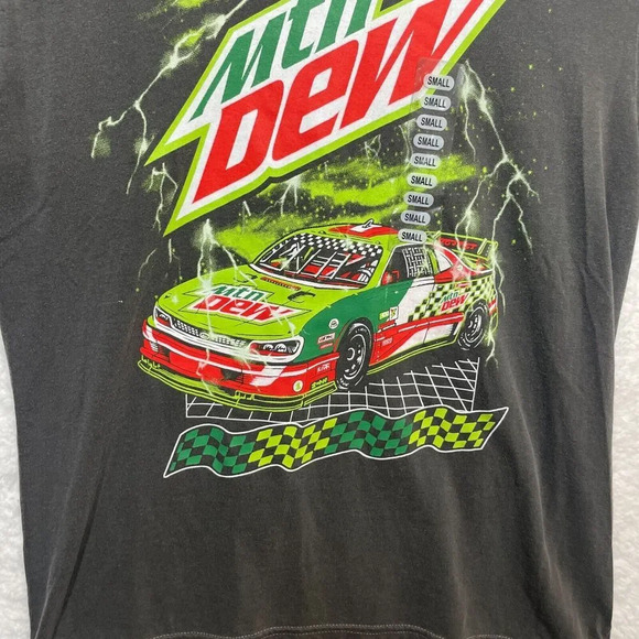 Mountain Dew Mens T-Shirt S Large Black Green Red Logo MTN Dew Car Graphic Tee - Picture 2 of 8